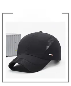 Detail of black breathable mesh side panel on quick-dry outdoor sport sun hat