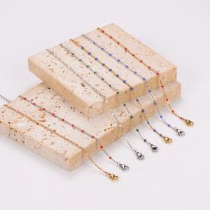 18k gold plated stainless steel chain bracelets with multi-colored resin beads for women