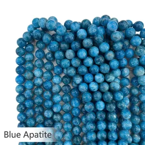 Natural Blue Apatite Round Loose Beads Gemstone For DIY Jewelry Making Crafts Findings Polished Smooth