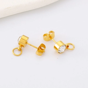 Boucles d'oreilles tendance en acier plaqué or avec zircon et anneau pour création DIY