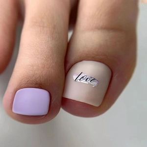 Matte Press On Toenails Taro Purple Nude Love Letter Pattern Sweet Style Square Fake Toe Nails For Women