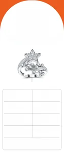 Detailed spec sheet showing S925 sterling silver star ring with cubic zirconia stones