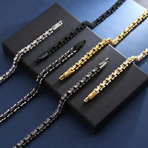 Men's 18K gold plated stainless steel geometric hip-hop necklaces in multiple metallic finishes