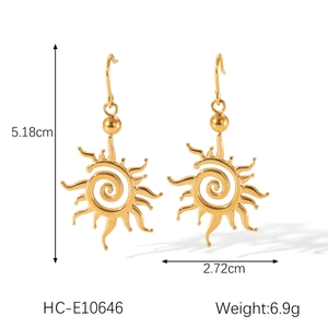 Detailed size specifications of golden spiral sun flower earrings with dimensions and weight