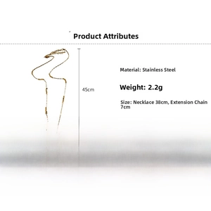 Detail view of gold stainless steel necklace with dimensions: 38cm chain plus 7cm extender