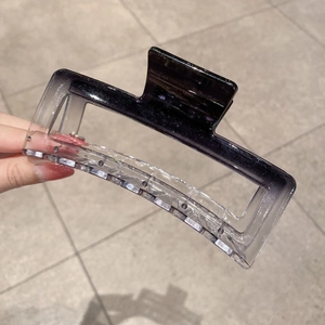 13cm large transparent square claw clip with black glitter gradient design