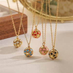 Copper Pendant Necklace Women Gold Plated Hollow Ball Evil Eye Star Heart Smile Moon Enamel Fashion Ins Style Jewelry