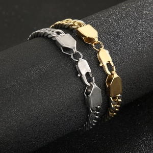 Classic gold and silver men's Cuban link bracelets in high-polish stainless steel