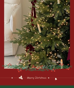 Close-up of warm white LED candle lights hanging on a Christmas tree for festive home decor