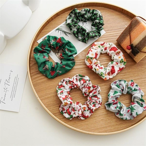 Christmas Scrunchies Fabric Hair Ties Elastic Festive Santa Reindeer Snowflakes Plaid Patterns Hair Accessories Women