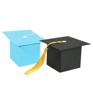Blue and black graduation cap gift boxes with tassels for candy and graduation favors