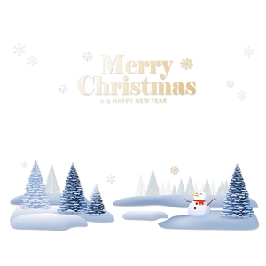 White snowflake Christmas window stickers with snowman and blue pine trees decor