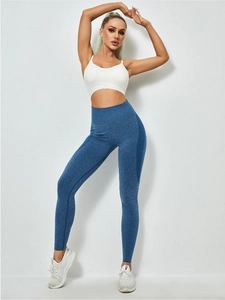 Leggings de yoga bleu marine sans couture à taille haute pour contrôle du ventre