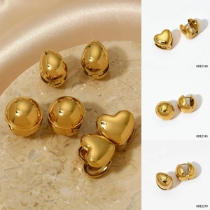 Boucles D Oreilles Créoles Huggie En Acier Inoxydable Pour Femmes Cœur Rond Géométrique Chunky 3D Poli Bijoux
