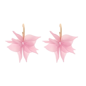 Chic acrylic petal C-shape hoop earrings with pink matte flowers for women