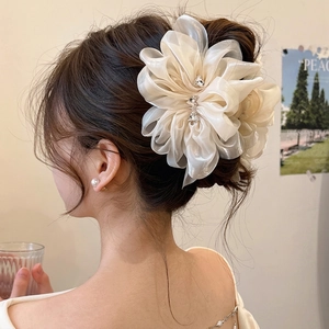 Große Blumen Haarkralle Clip Mesh Chiffon Elegant Herz Strass Hai Haarnadeln Für Frauen Koreanischen Stil Kopfschmuck