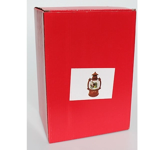 Detailed view of the red cardboard packaging for the Christmas vintage musical lantern gift