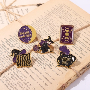 Vintage Punk Witch Enamel Pins Purple Moon Potion Witch Hat Metal Brooch Lapel Pin Jewelry For Women Halloween Gift
