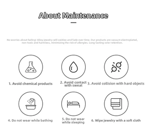 Maintenance guide for gold-plated jewelry showing hypoallergenic vacuum plating process info
