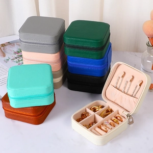 Boîte à bijoux portable en cuir PU avec fermeture éclair en plusieurs couleurs pour voyage