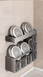 Space aluminum wall-mounted kitchen spice rack with seasoning jars in gunmetal finish