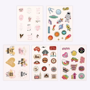 Cartoon kraft gift packaging stickers set with colorful travel and love themes