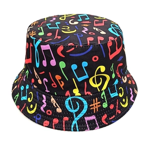Reversible bucket hat with musical notes print, outdoor sun protection for men and women