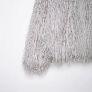 Women's chic grey faux fur coat featuring soft plush texture and elegant lapel design