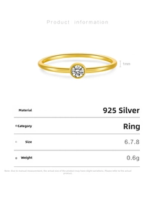 Detailed size specifications for 1mm 925 sterling silver bead ring with gold plating
