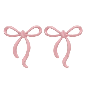 Pink ribbon bow stud earrings with smooth painted finish on a clean white background