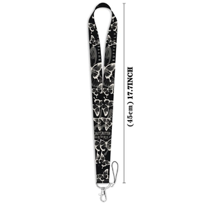 Black butterfly lanyard with metal clasp and phone loop, 45cm long for keys and ID cards