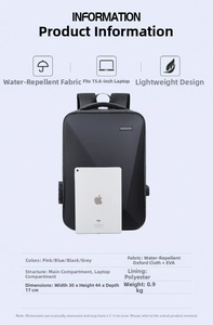 Black EVA hardshell business laptop backpack with water-resistant fabric and USB port