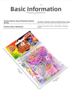 Rainbow rubber band refill pack for DIY weaving with hooks and clips for bracelets