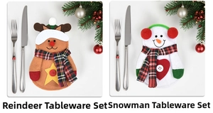 Christmas reindeer and snowman felt cutlery holders with festive plaid scarves and buttons