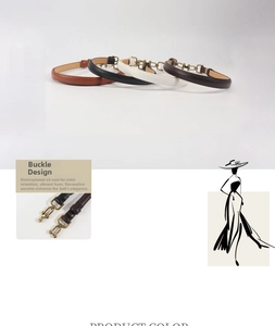 Detail of adjustable waist belts with vintage bronze-tone buckles in four classic colors