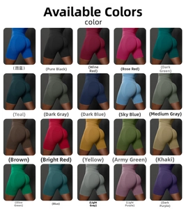 Grille détaillée montrant 20 couleurs de shorts de yoga sans couture à taille haute