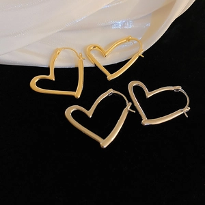 Minimalist Hollow Heart Hoop Earrings Polished Copper Fashion Jewelry For Women Trendy Geometric