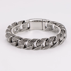 Men Retro Punk Stainless Steel Bracelet Heavy Dragon Scale Texture Chain Bangle Gothic Hip Hop Jewelry