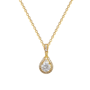 Luxurious titanium steel teardrop necklace with sparkling micro-pave crystals in gold
