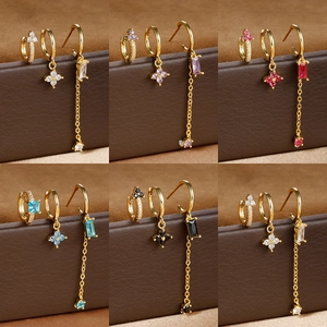 Trendy Geometric Rhinestone Earring Set For Women With 925 Sterling Silver Earring Post Gold Plated Flower Tassel Jewelry