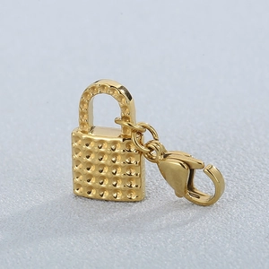 Breloque Serrure En Acier Inoxydable Texturé Avec Fermoir Mousqueton Pour Bracelet Collier Bijoux Dorés