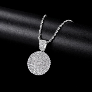 Collier pendentif disque rond glacé en or avec zircons micro-pavés pour style hip hop