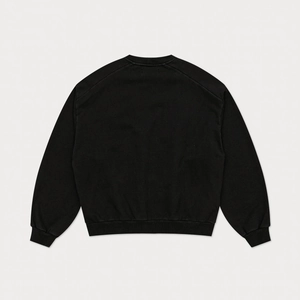 Back view of a black crewneck sweatshirt with high-quality knit texture and minimalist style