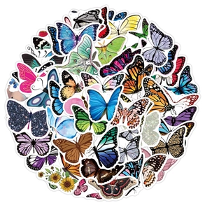 Macro view of assorted colorful butterfly and sunflower waterproof vinyl stickers