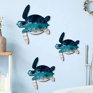 Decorazioni Da Parete Tartaruga Marina Legno Stampa Onda Oceano Tema Spiaggia Arredamento Bagno Costiero Con Ganci In Metallo