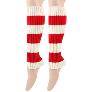 Detailed knit texture of red and white striped leg warmers for JK style fashion