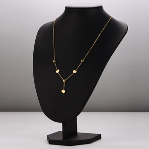 Elegant 18K gold plated stainless steel Y-shaped necklace with heart tassels and beads