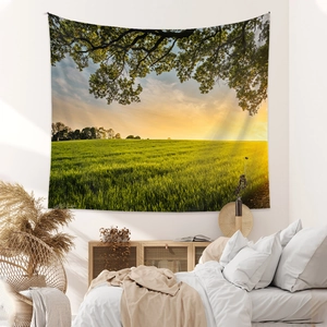 Tapisserie murale bohème avec paysages de champs verts pour décoration de chambre