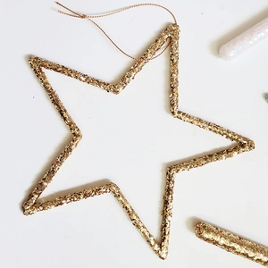 Sparkling gold star hanging ornament with glitter coating for Christmas tree decoration