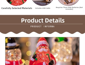 Detailansicht der festlichen Weihnachtsmann-Kristallkugel-Figur mit USB-Stromversorgung